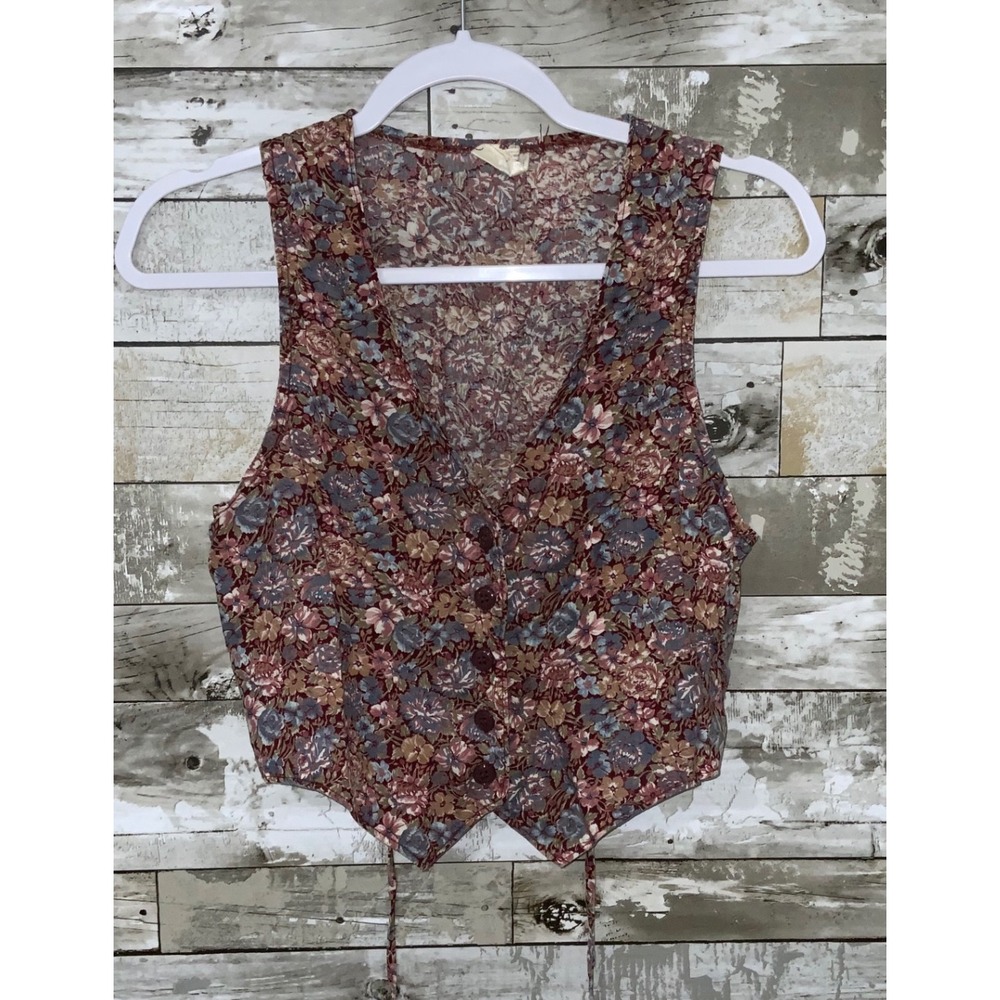 Vintage The Branch Div. Of Joshua Tree Womens Red‎ Floral Button Vest Ties